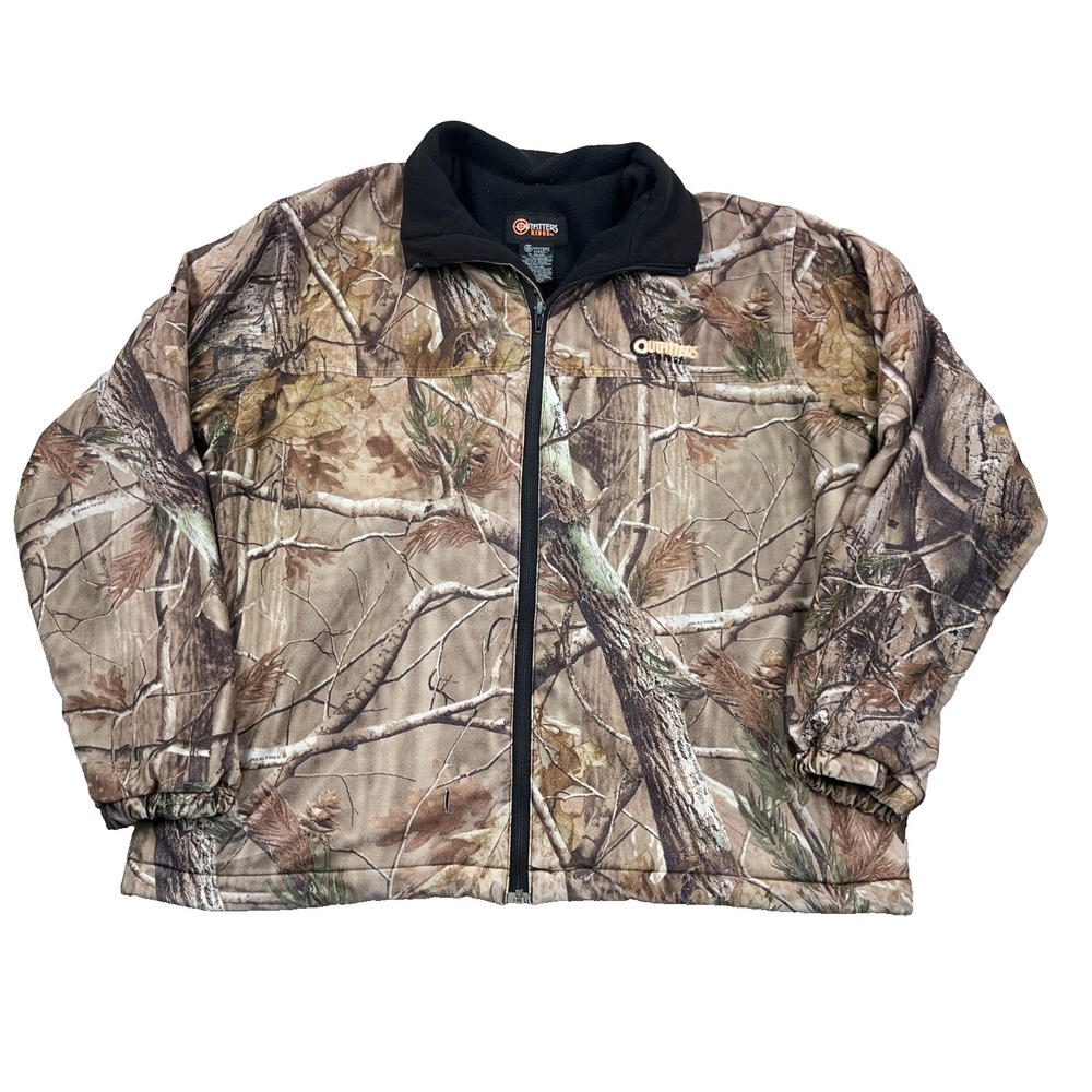 Realtee Camo Jacket Men XL Brown Bomber Fleece Lined Hunting Hardwoods *